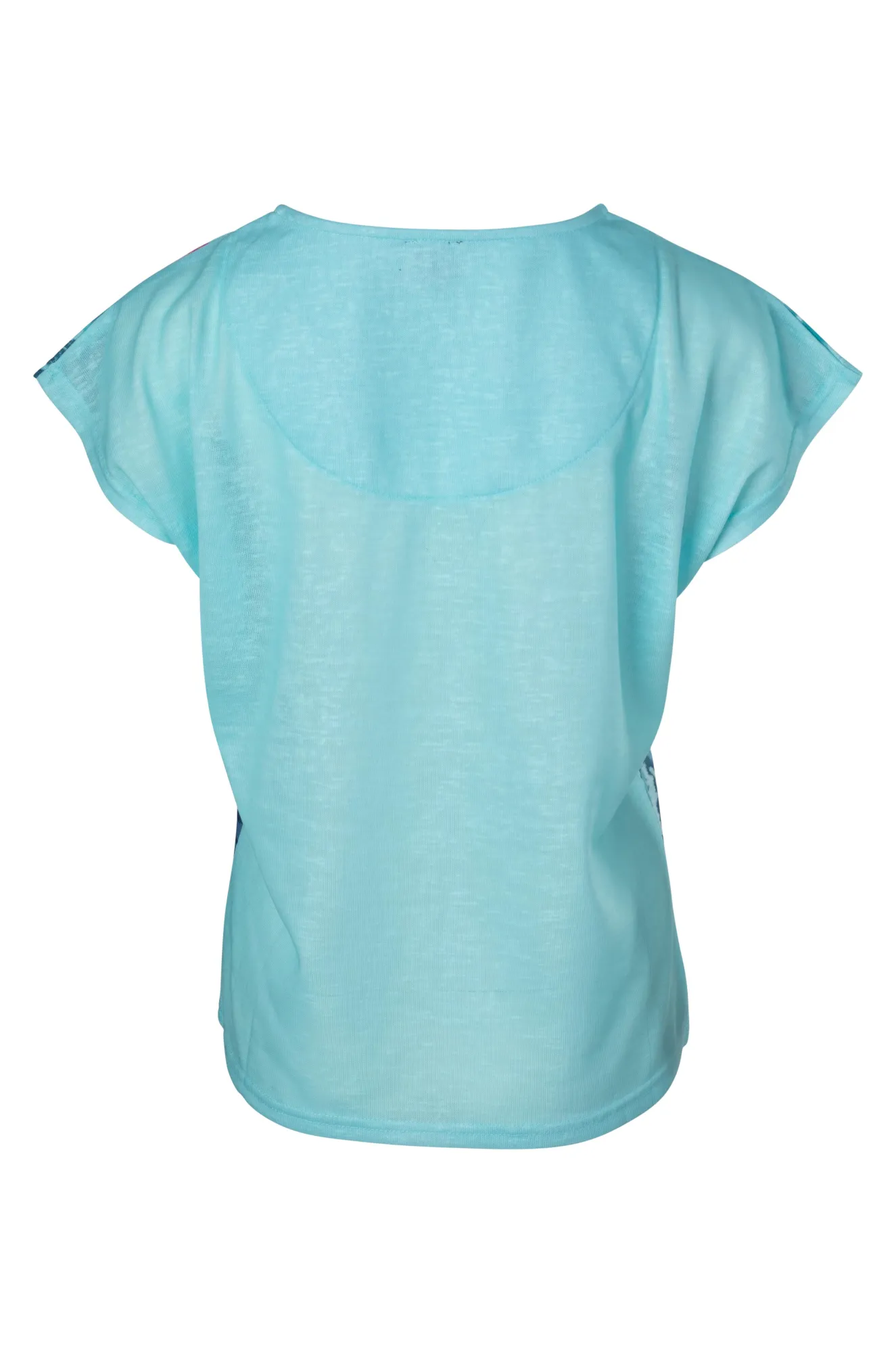 WrinkleFree Fabric Slub Top with diamante details | Aqua Pink Tropics | 6797A1