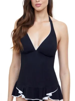 Joyful Mood Women's Plain Halter Neck Tankini Top,Black