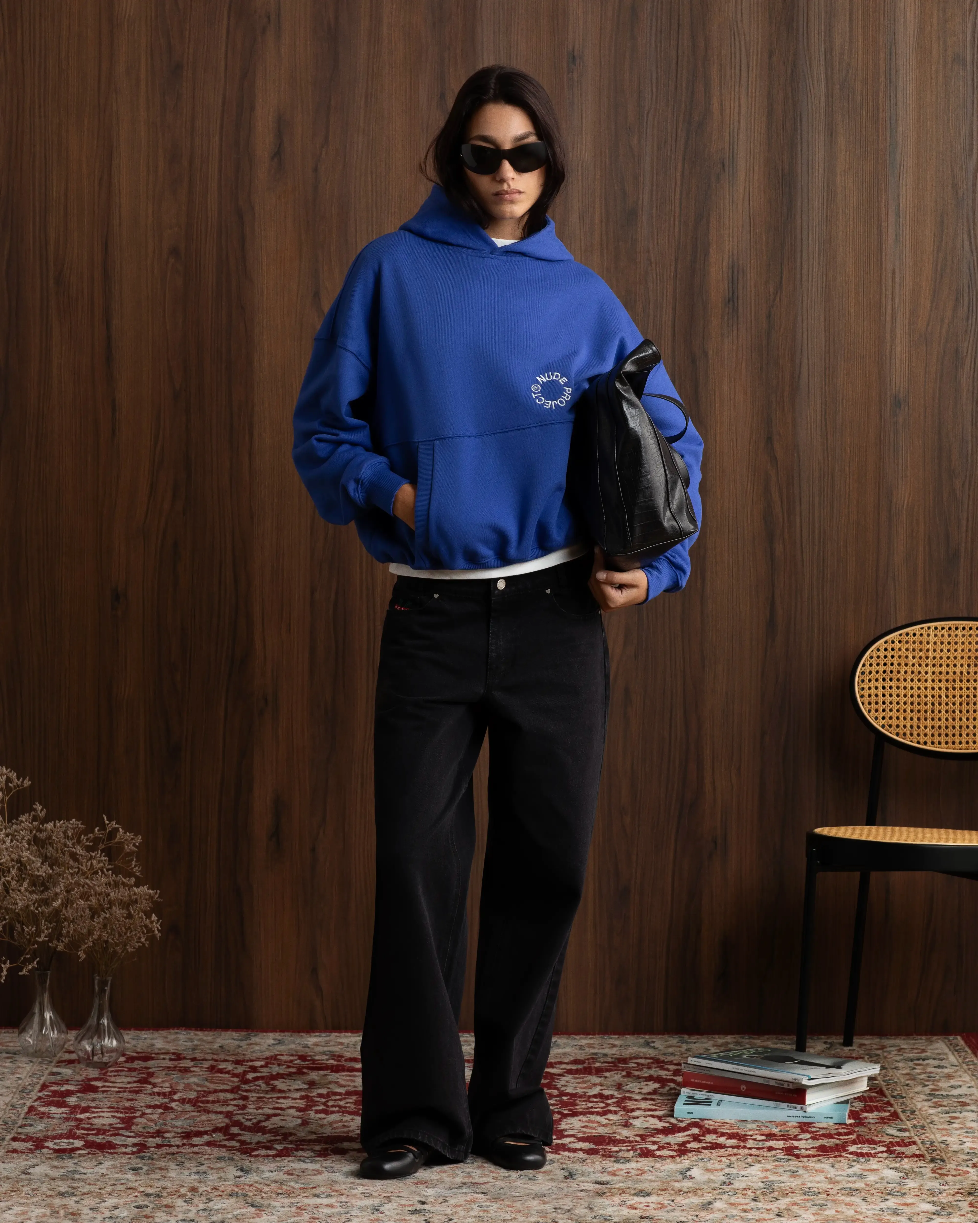 Oversized Design Kory Boxy Hoodie Blue