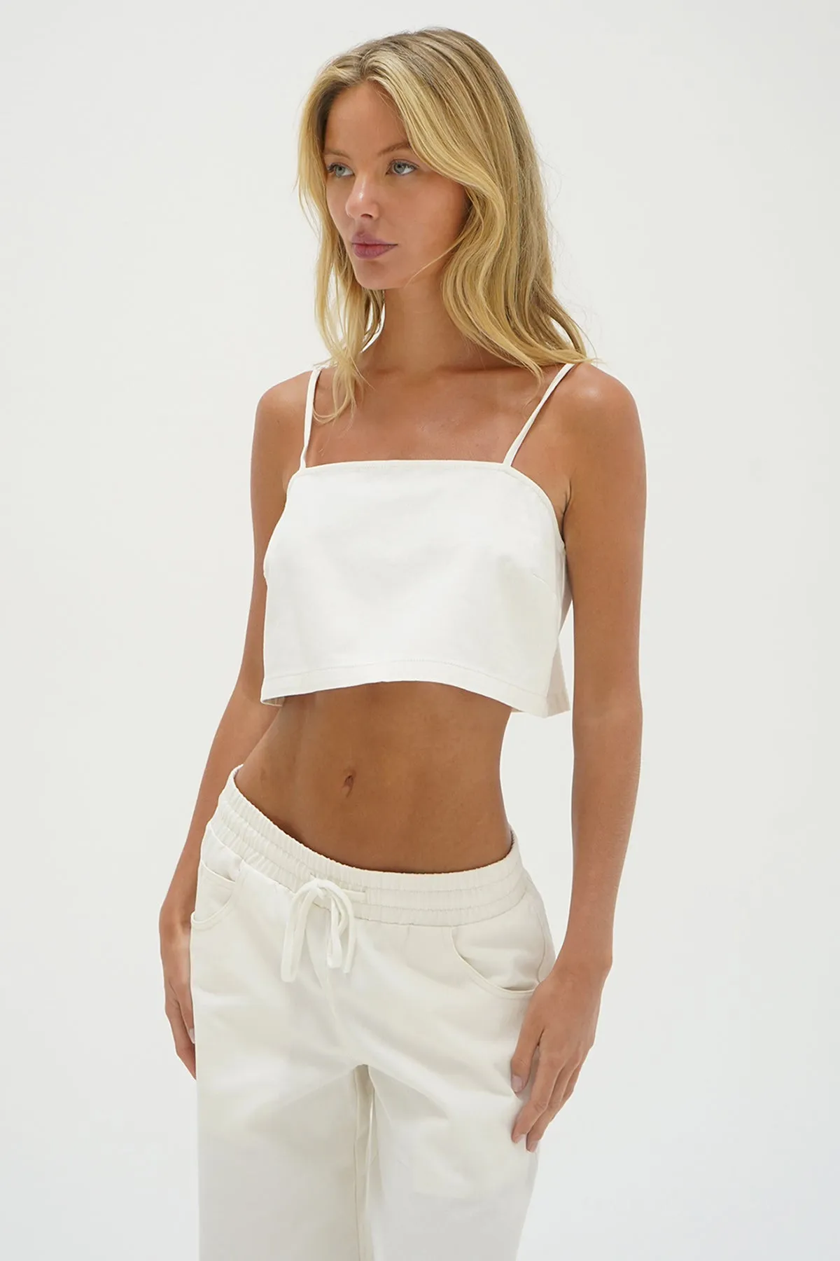 Camille Crop Tank - White Denim DurableSeams
