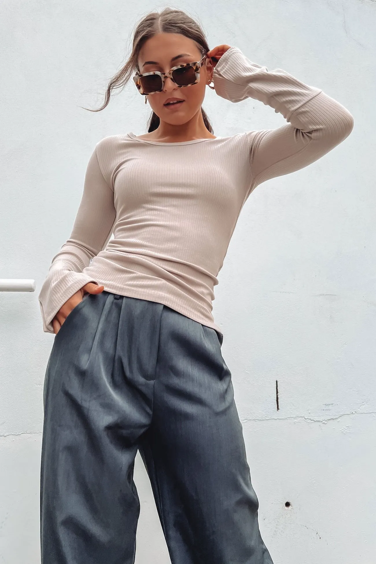 Tylar Lounge Rib Long Sleeve Oat Marle Eco Core CompactKnit