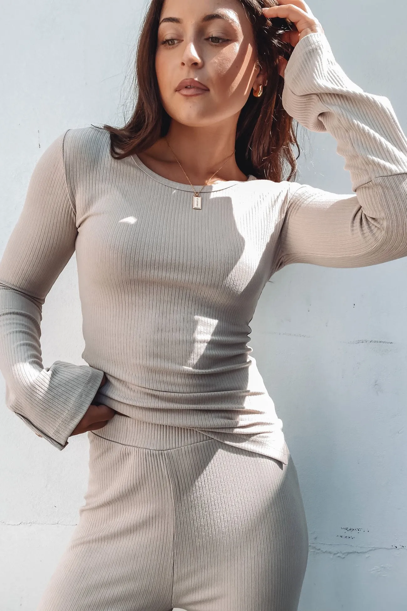 Tylar Lounge Rib Long Sleeve Oat Marle Glow Core