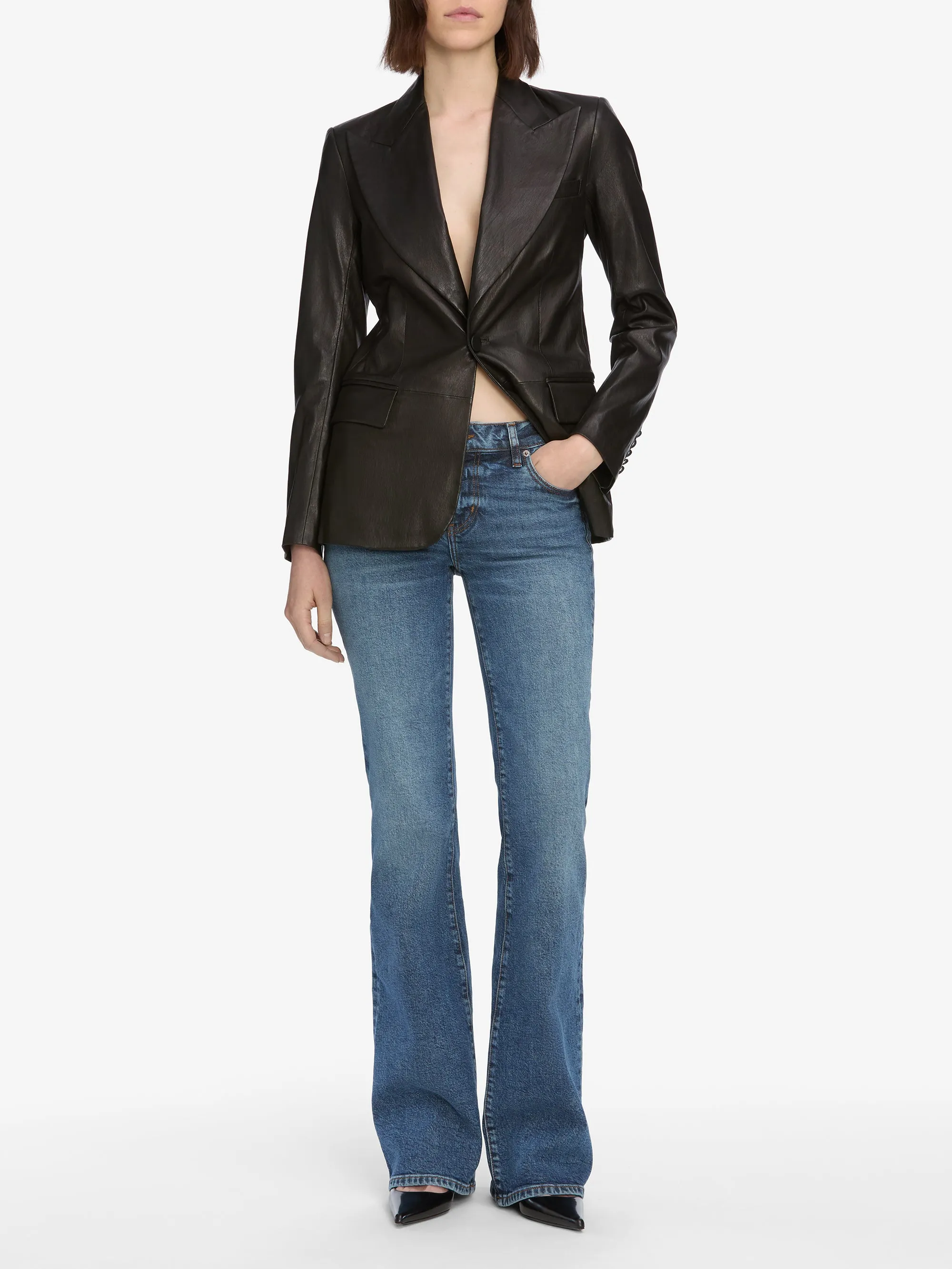 The Peak Lapel Leather Blazer -- Black ReversibleStyle