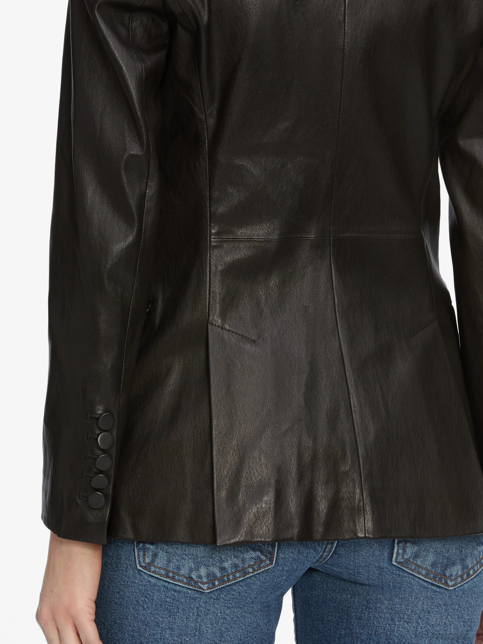 The Peak Lapel Leather Blazer -- Black Reinforced Collar Structure