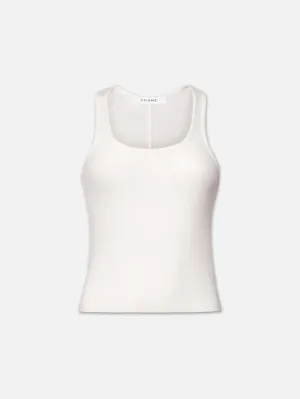 Rib Scoop Neck Tank -- White Chic Fit Low Profile Collar