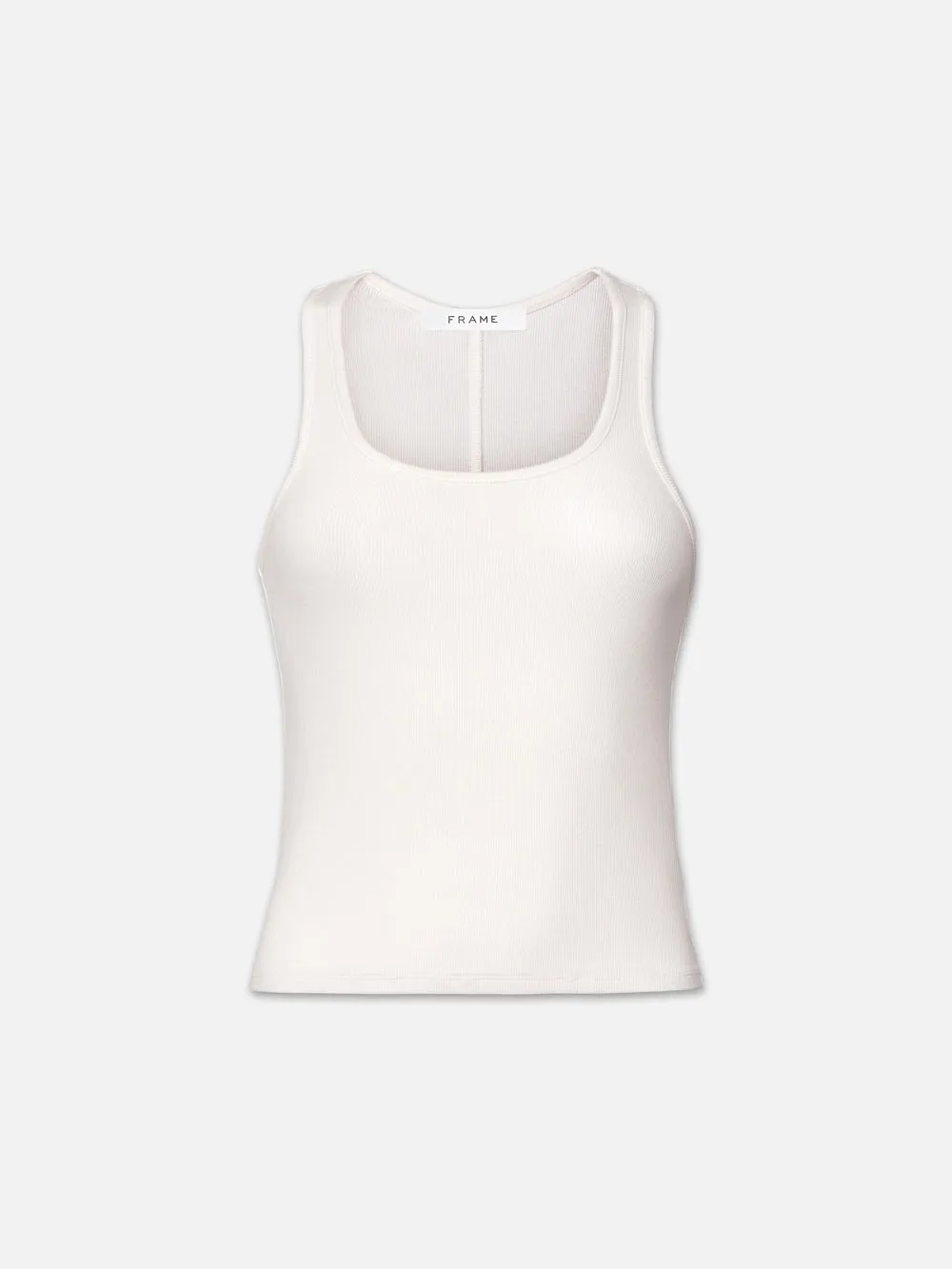 Rib Scoop Neck Tank -- White Chic Fit Low Profile Collar