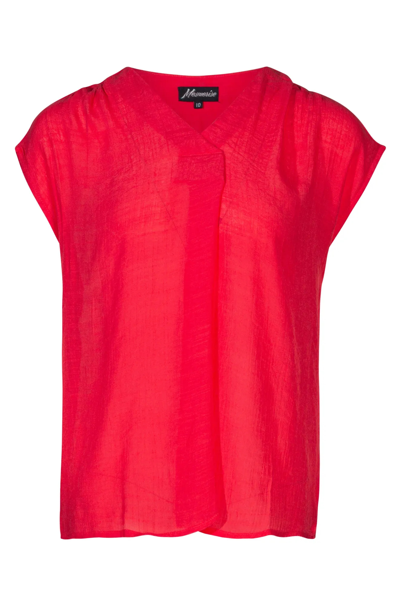 AbrasionResistant Fabric Soft Crosshatch V neck Top | CORAL | 8827A1