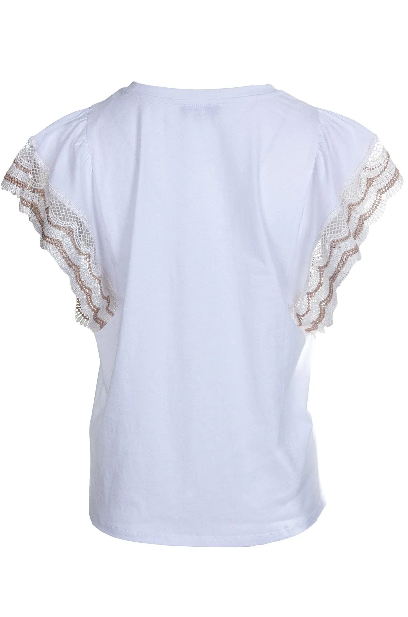 Cotton Top with lace flutter sleeve | IVORY | 4522A1 wrinkle free Fantasy Glow