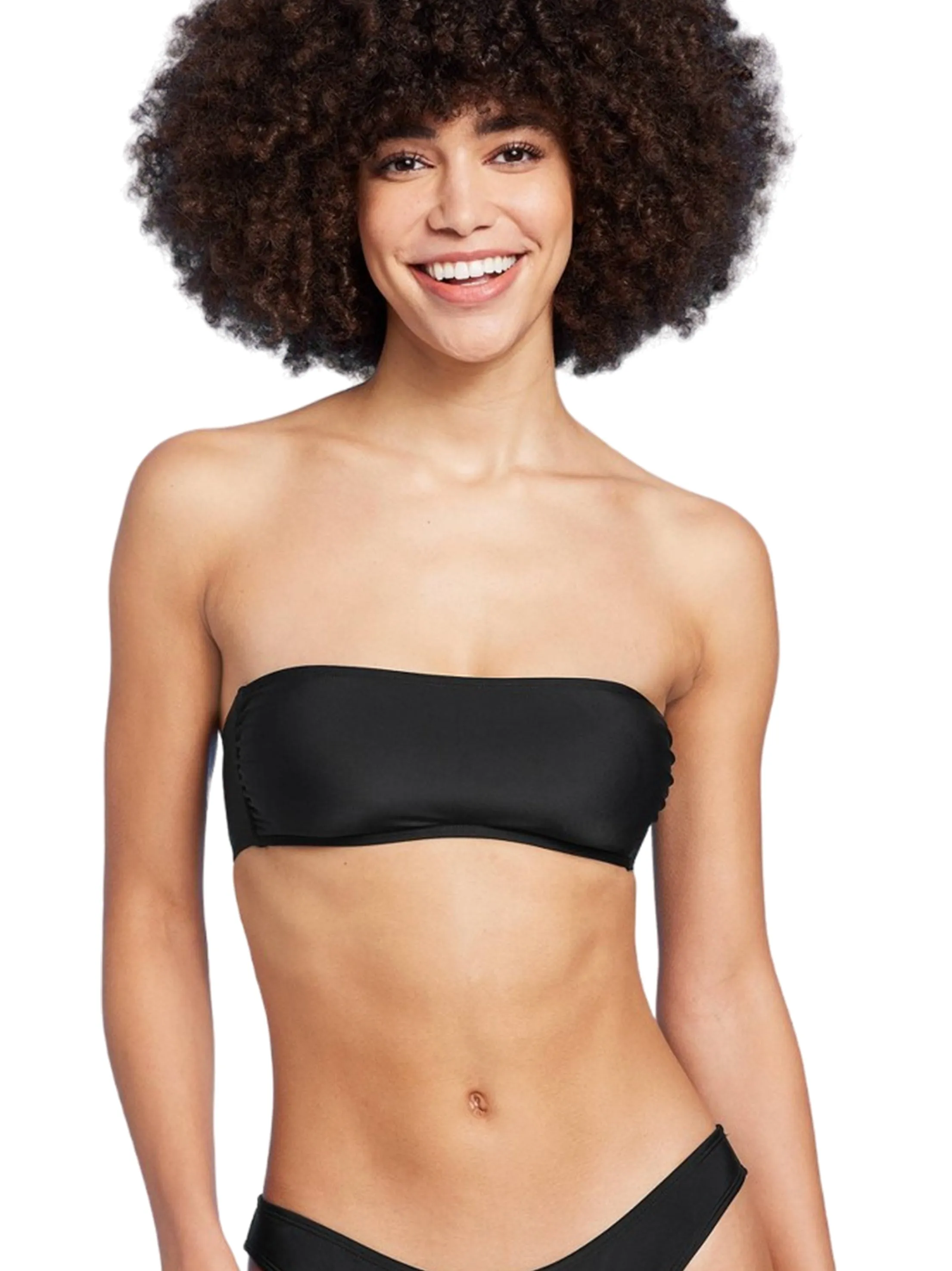 Women's Pull Over Bandeau Bikini Top,Black Sun Protection Fabric
