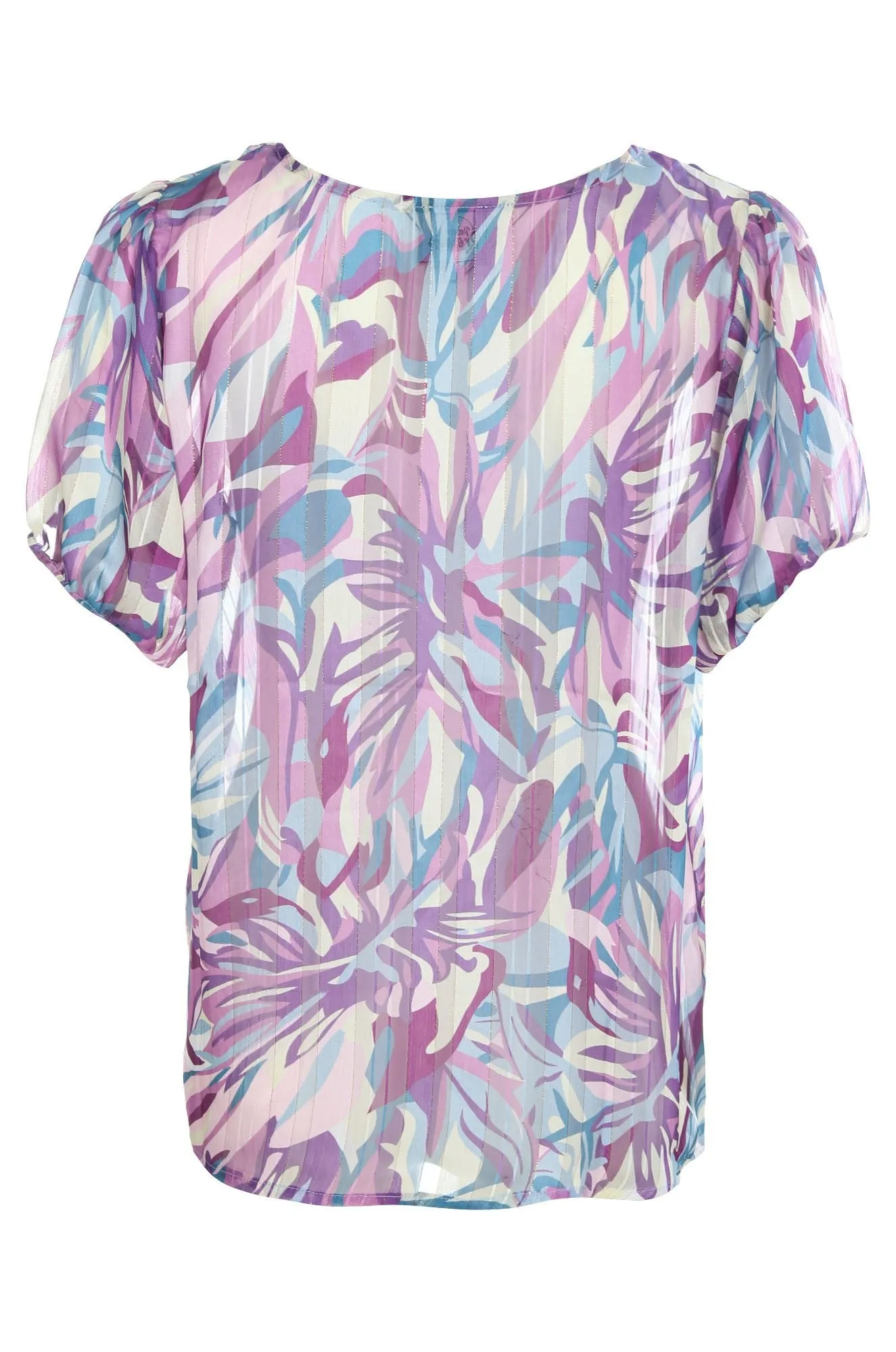 Comfort Fit Printed Ribbon Chiffon Top | Lilac Pink Abstract | 7121C1