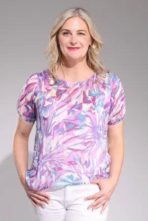 Printed Ribbon Chiffon Top | Lilac Pink Abstract | 7121C1 Chic Jacket Comfortable Lounge