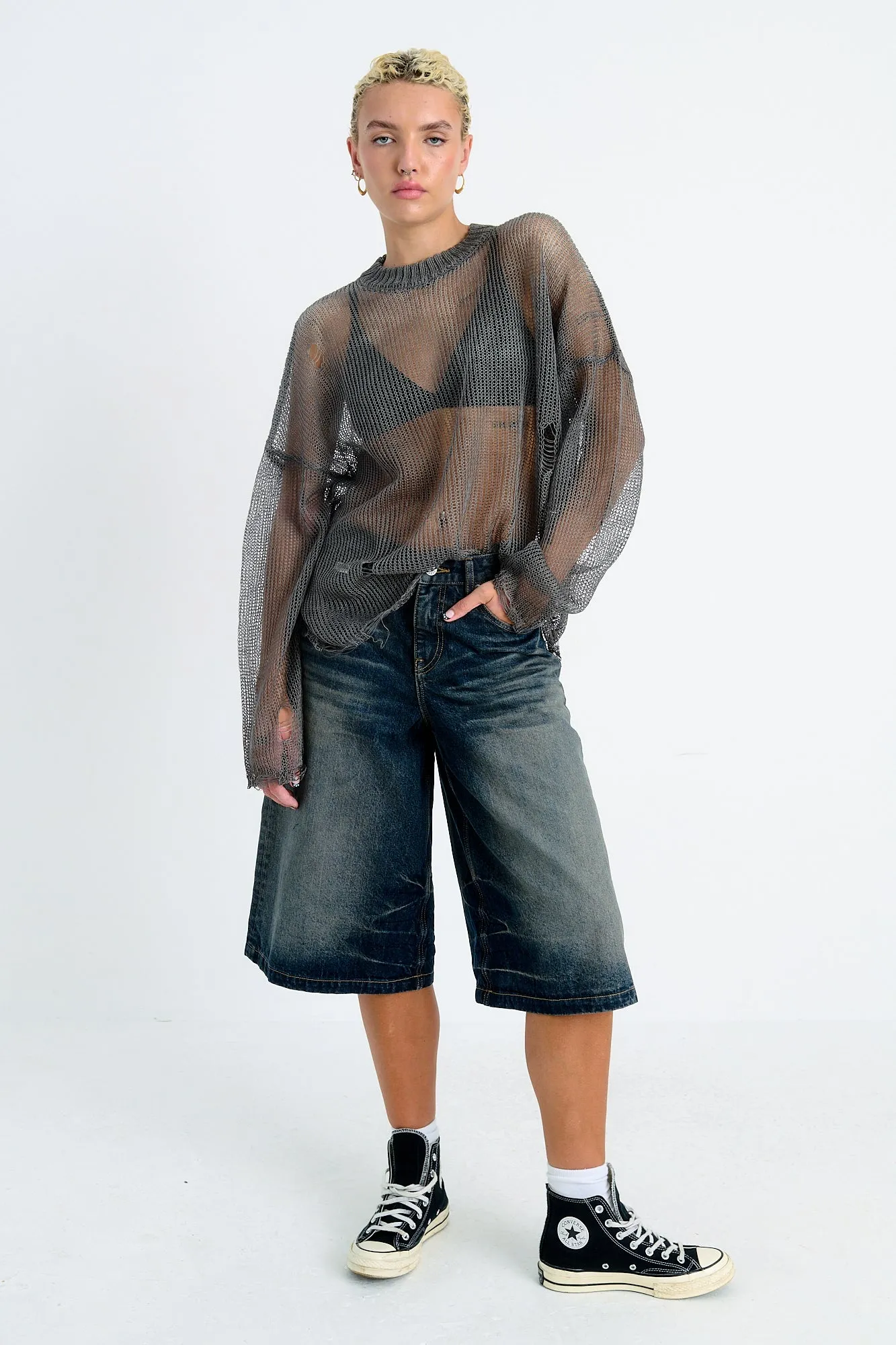 Fever Loose Metallic Knit Relaxed Layer Textured Surface