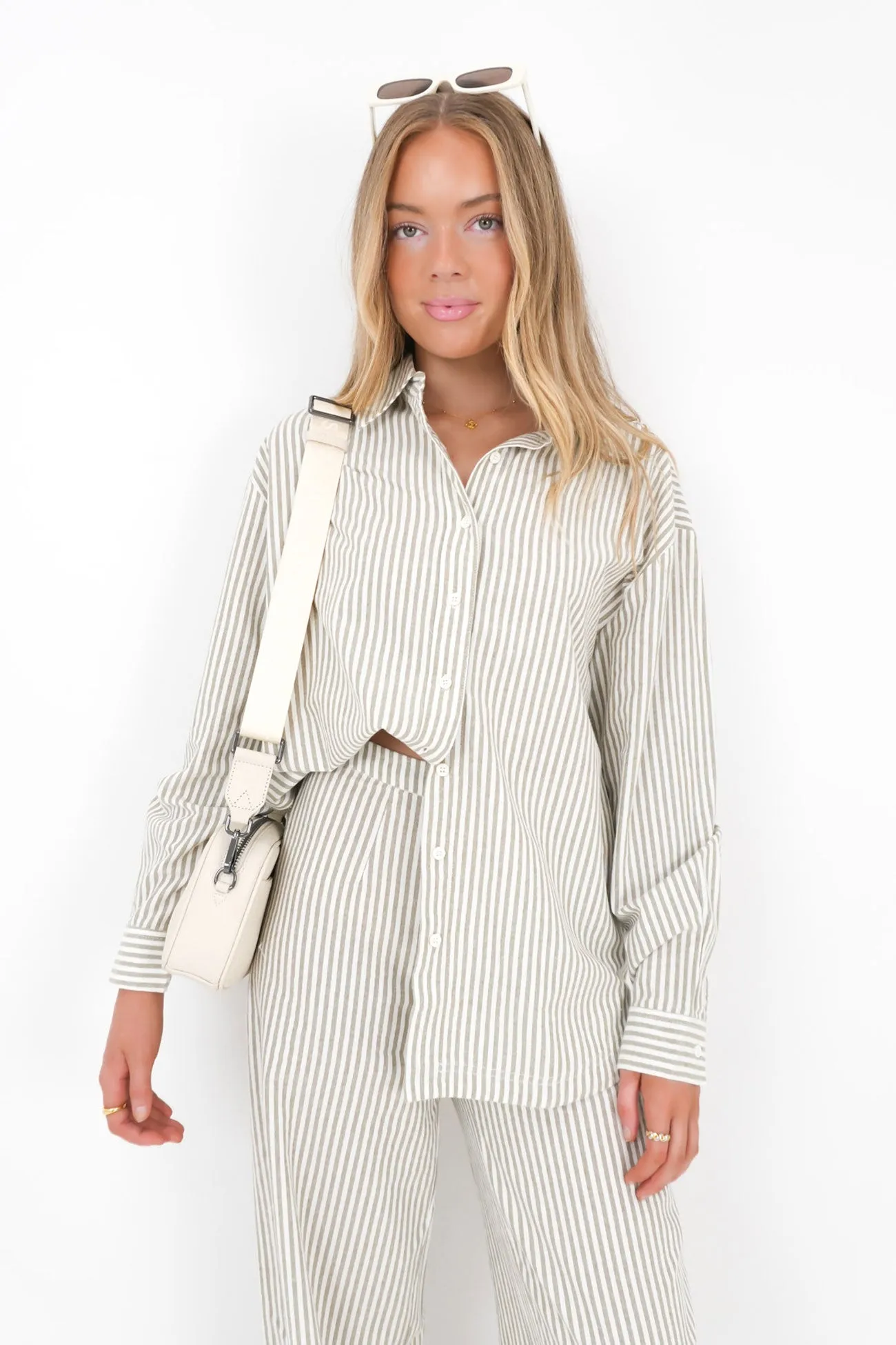 Lightweight Comfort Valley Stripe Oversized Shirt Ivy