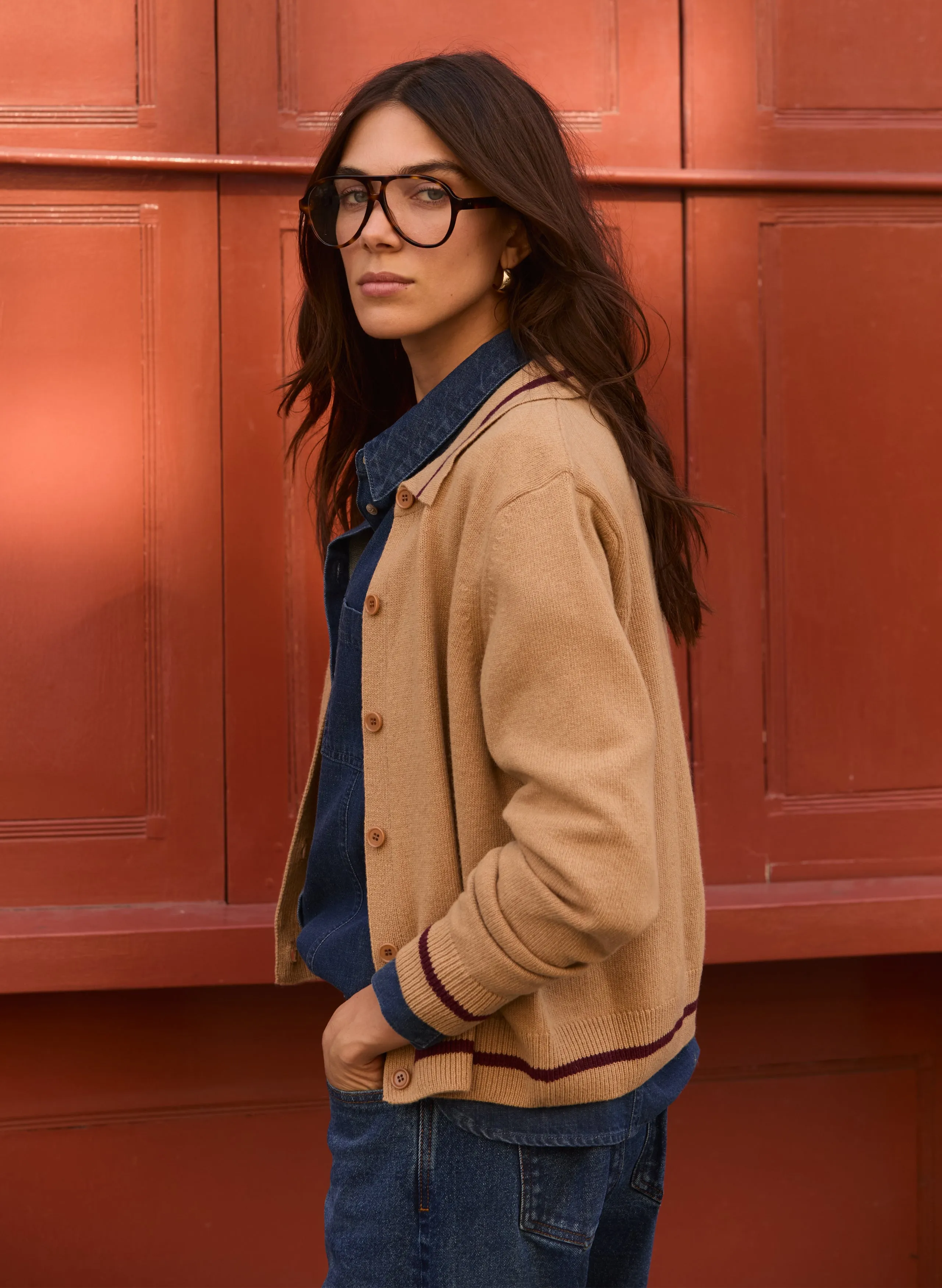 Neutral Tones EcoFriendly Material Blend Gillian Wool Blend Collar Cardigan