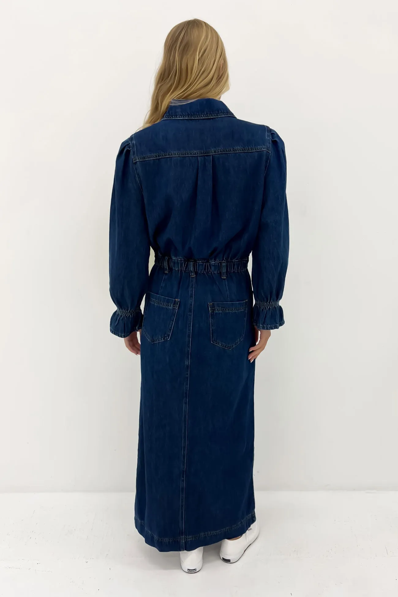 Ready Anytime Macey Denim Maxi Dress Mid Blue