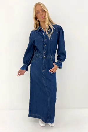Macey Denim Maxi Dress Mid Blue Light and Comfortable Care-Instructions-Included