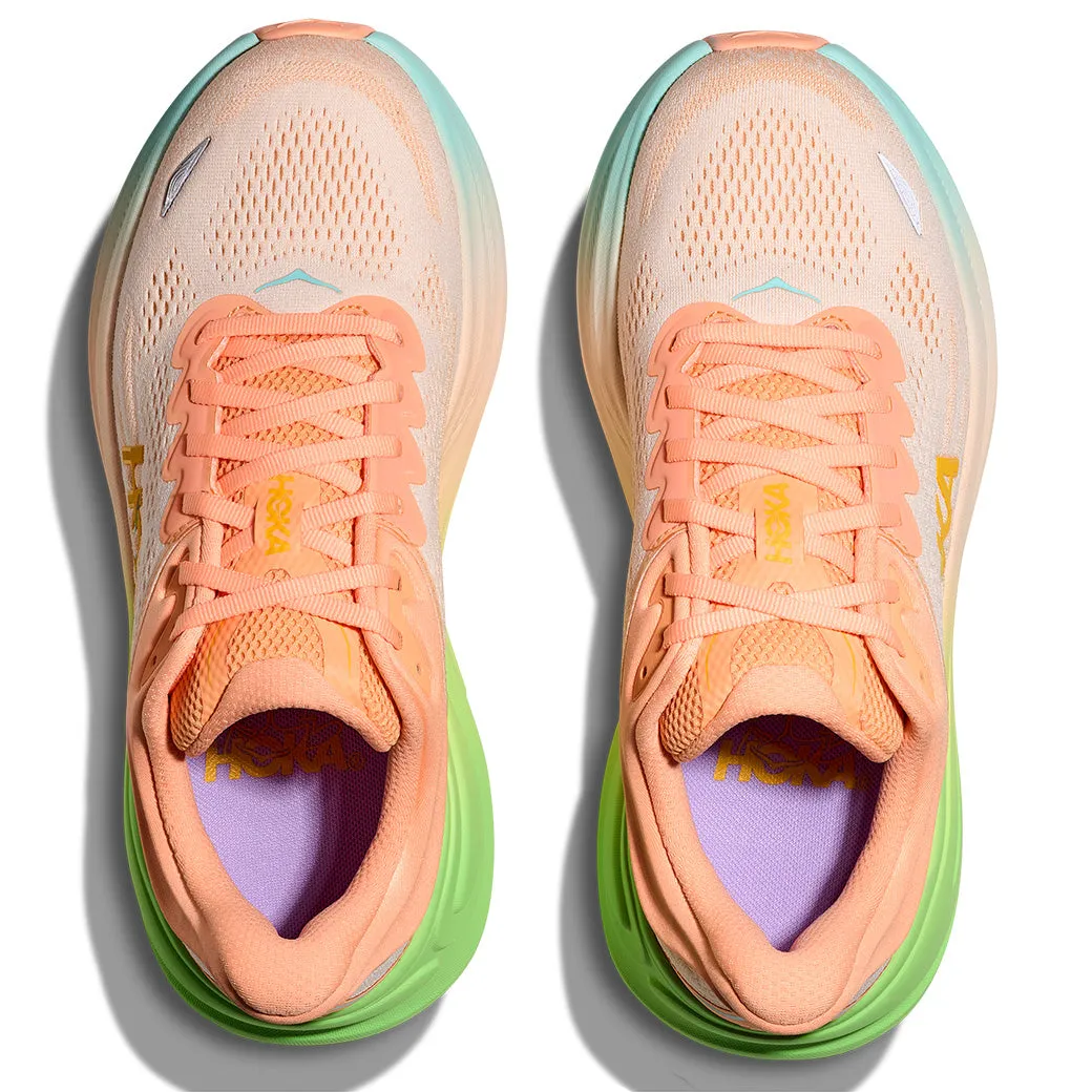 Womens Hoka Bondi 9 in Frost/Pale Tangerine speed work shoe applicability