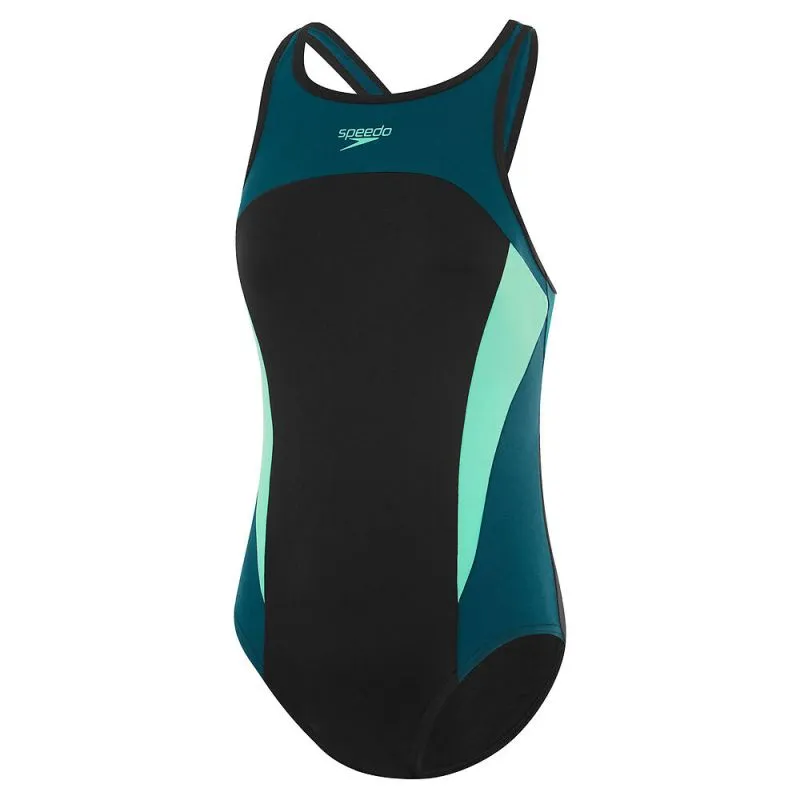 Speedo Womens High Neck Splice Crossback One Piece Ocean Getaway Stretchable Fit