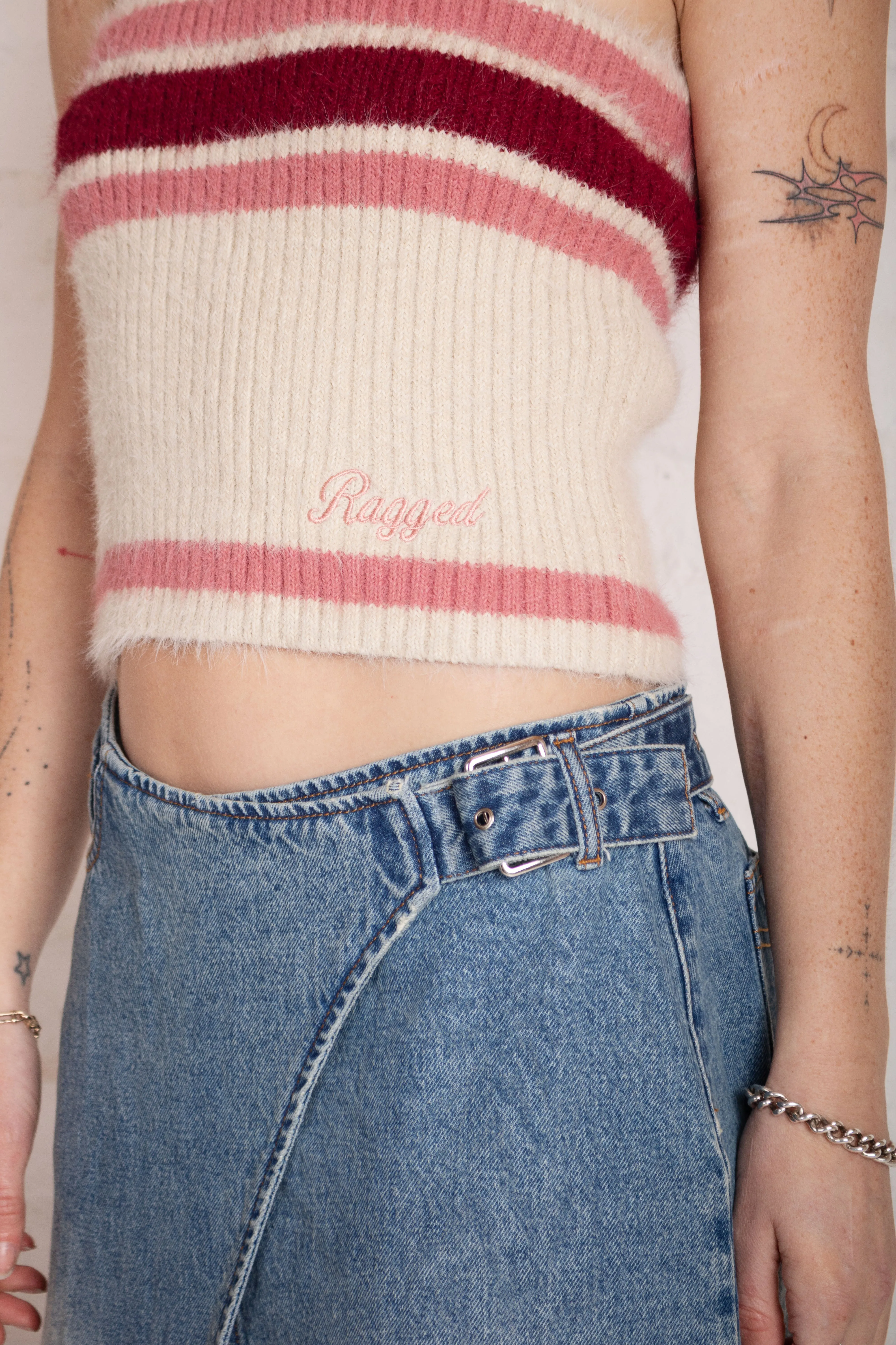 Spin Stripe Knit Bandeau Layered Shirt Eco Wear