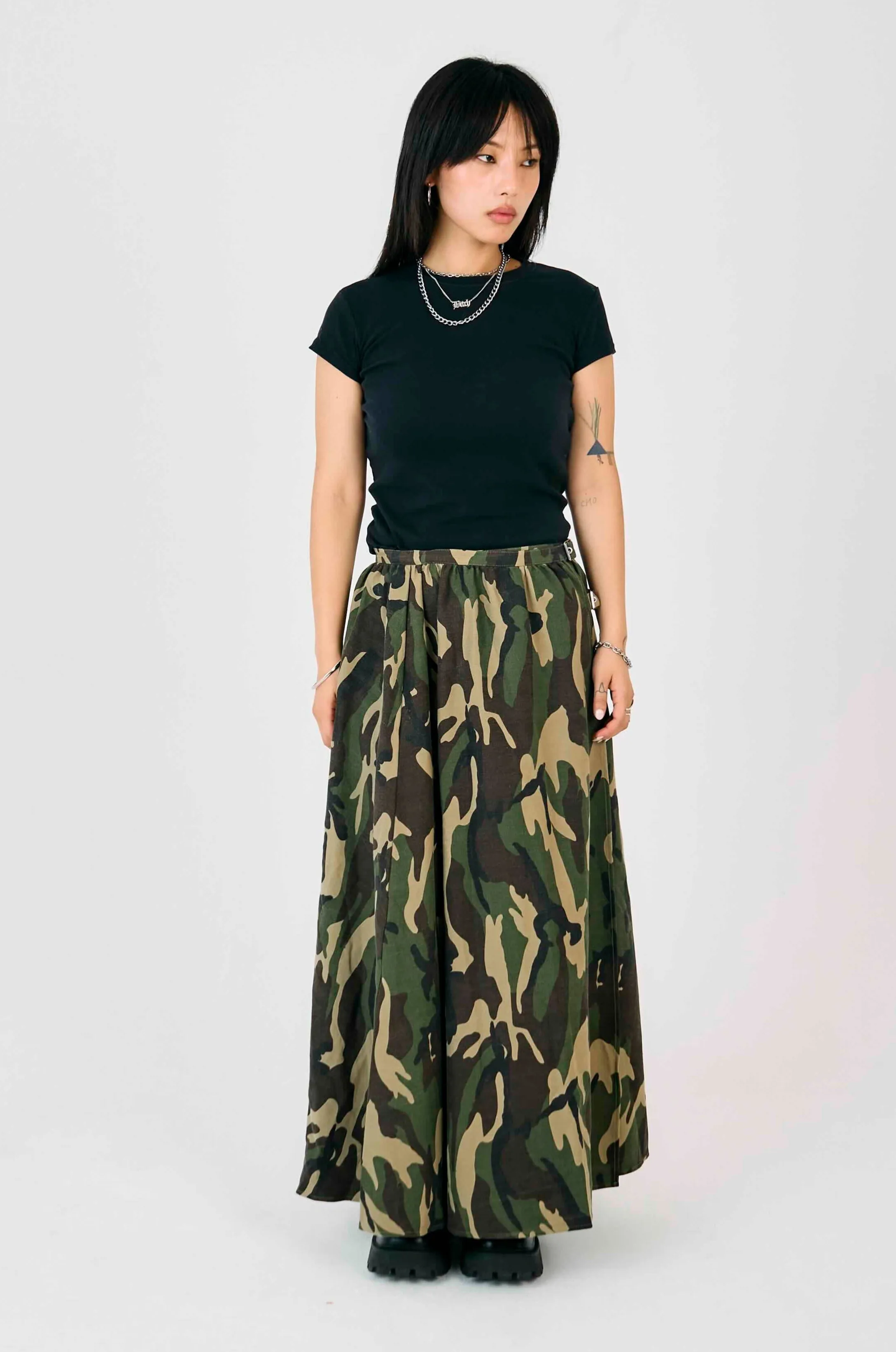 City Style Tiered Design Squad Camo Maxi Skirt