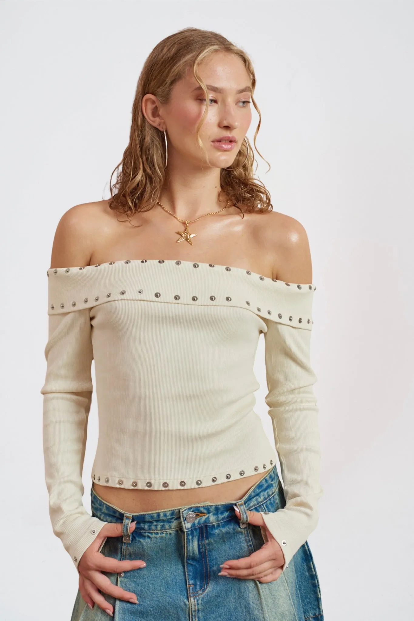 Wonder Fit Steam Studded Off Shoulder Top