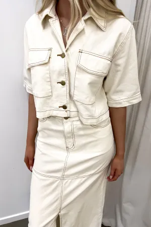 Alicia Denim Cropped Shirt Sand Oversized Silhouette Autumn Wear