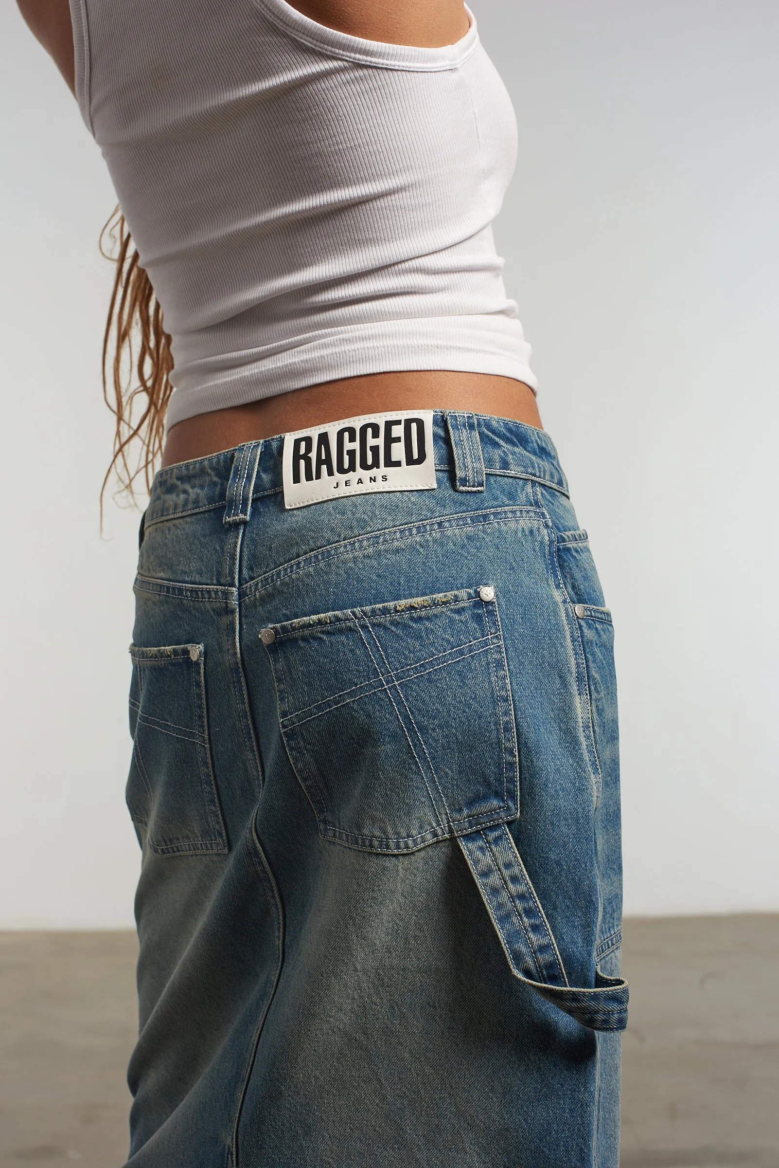 Ruching Details Creative Look Carpenter Maxi Skirt Blue