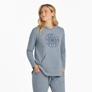 Machine washable rhinestone accents Women's Hand Drawn Butterfly Mandala Crusher-FLEX Hoodie Tunic