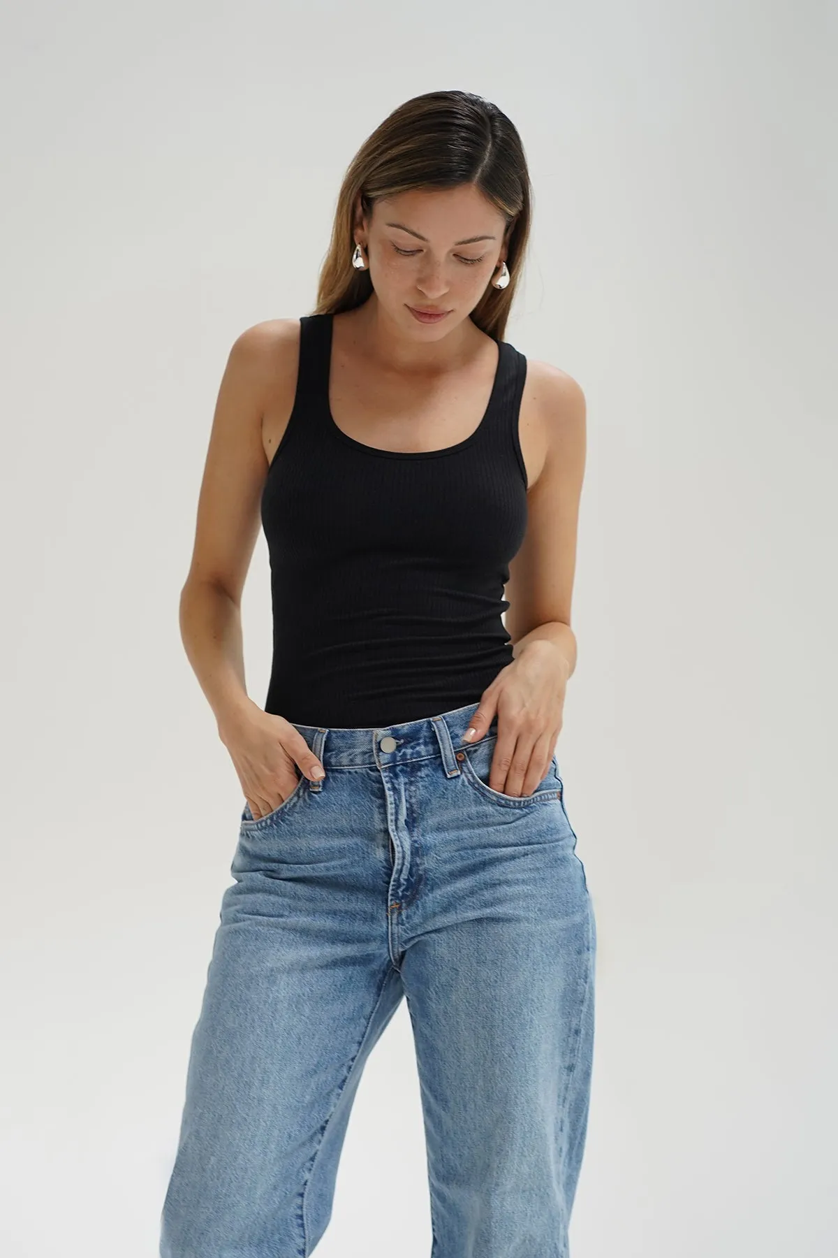 Casen Ribbed Tank - Black Beach Ease Easy Layering