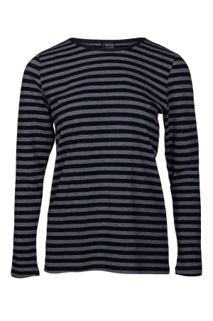 Stripe Crew neck Top | BLACK CHARCOAL | 6561B1 Shine Fit HighElasticity Fiber