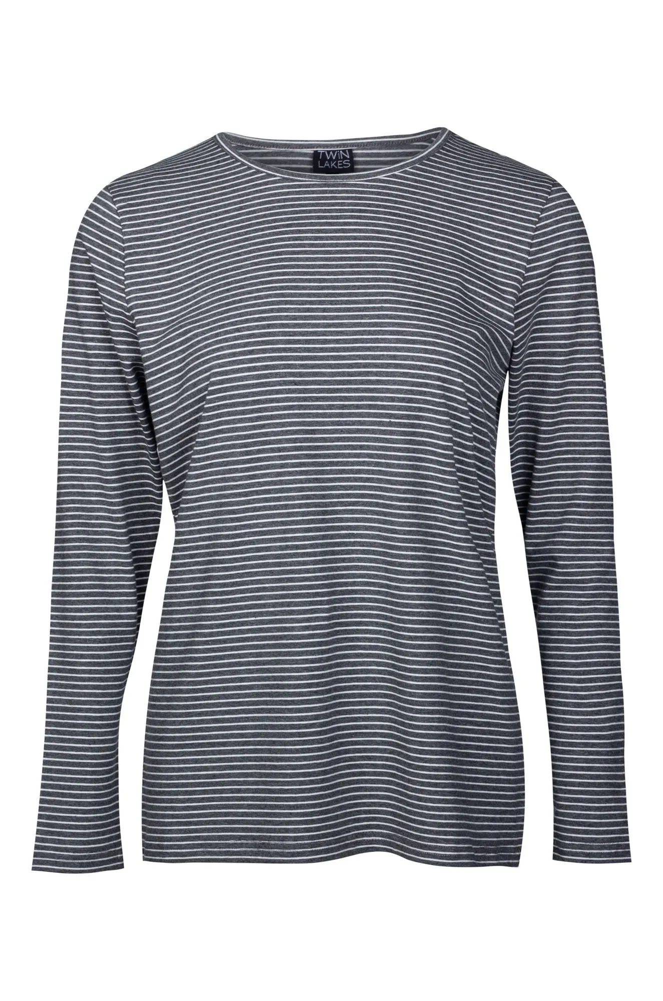 HighVisibility Trim Comfortable Shoes Stripe Crew neck Top | Charcoal White | 6561B1