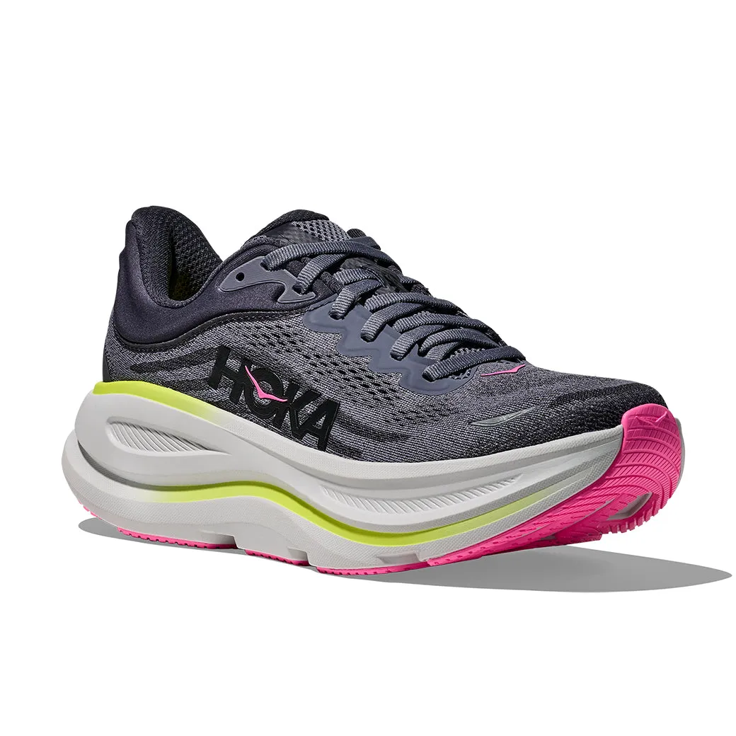 Womens Hoka Bondi 9 in Charcoal Grey/ Grey Skies Abrasion Resistant Zones