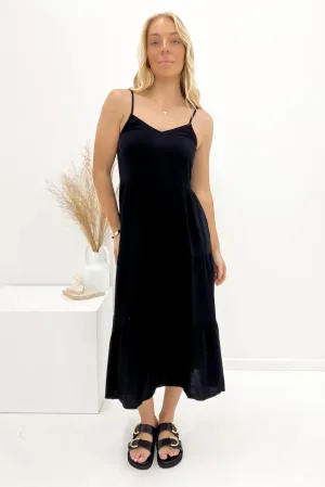 Bridey Midi Dress Black Baby-Shower Flattering Waist