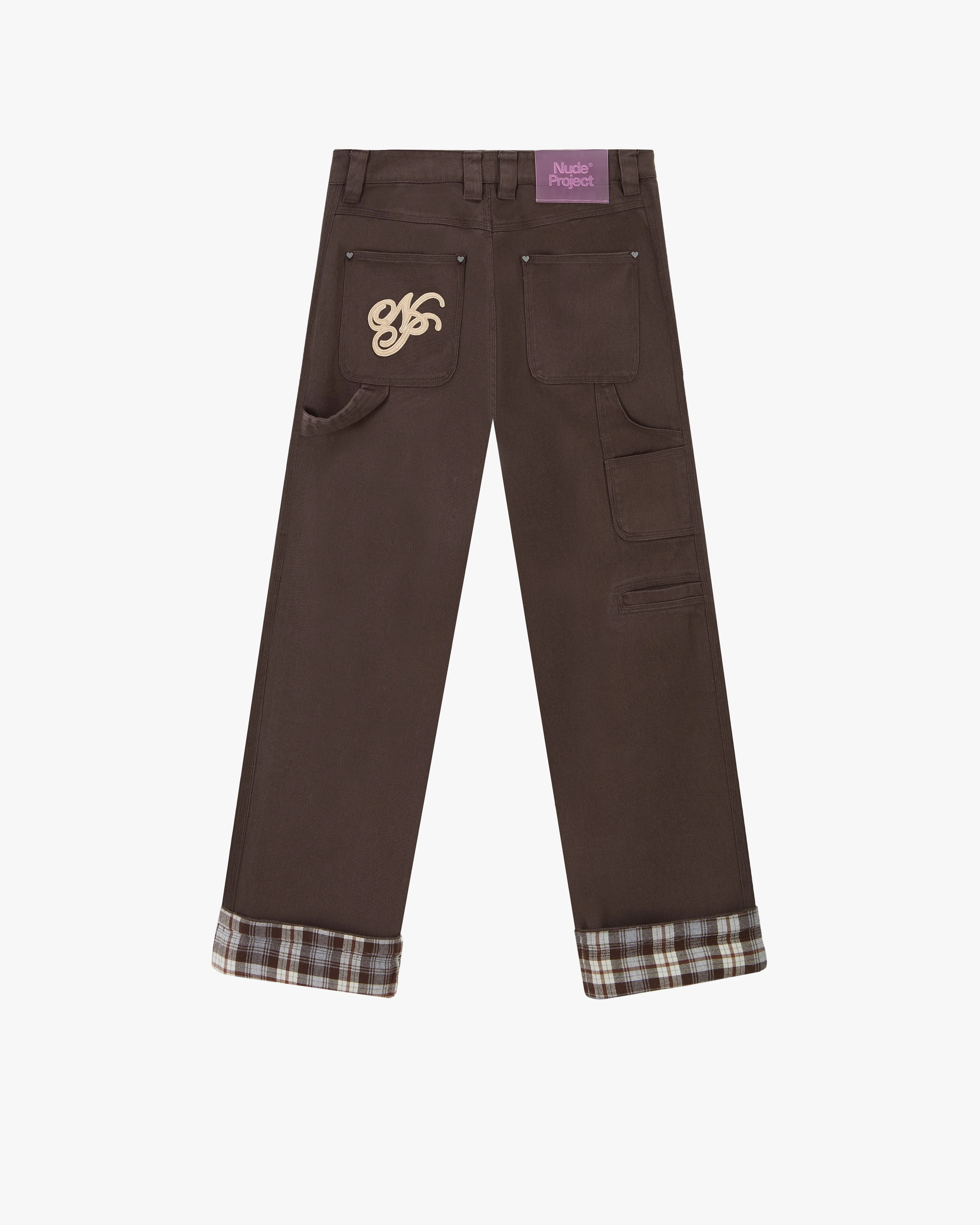 Four Way Stretch Embroidered Detail Studio Carpenter Pants Brown