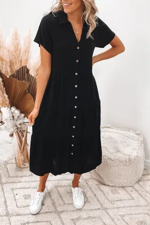 Little Paradise Midi Dress Black Satin Touch Square-Neck