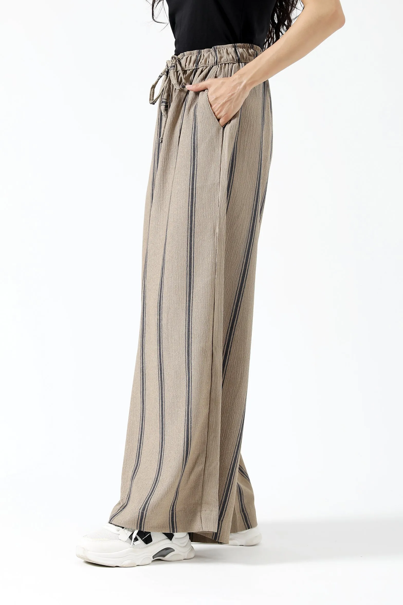 Elastic Free Cuffs STRIPED WIDE LEG TROUSERS