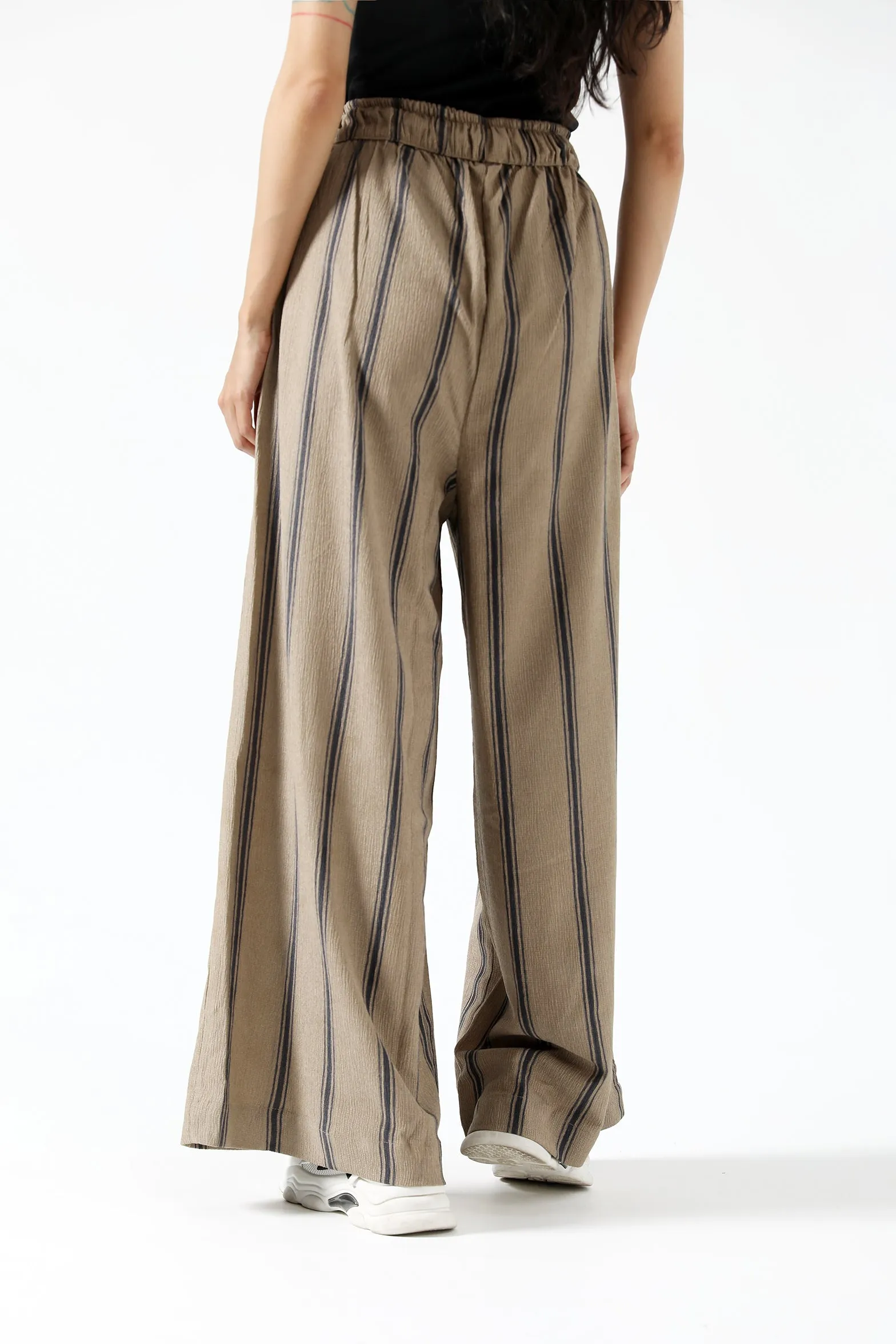 STRIPED WIDE LEG TROUSERS Durable Hem Cozy Casual