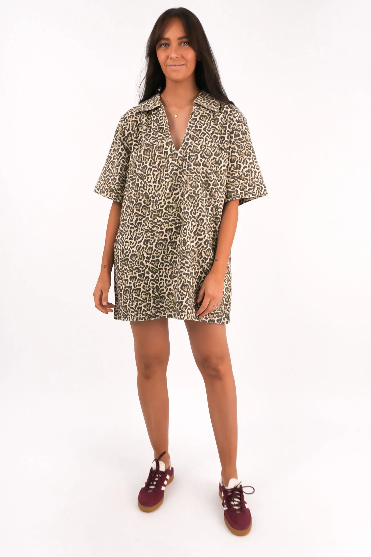 Move Easy Audrey Denim Mini Dress Leopard