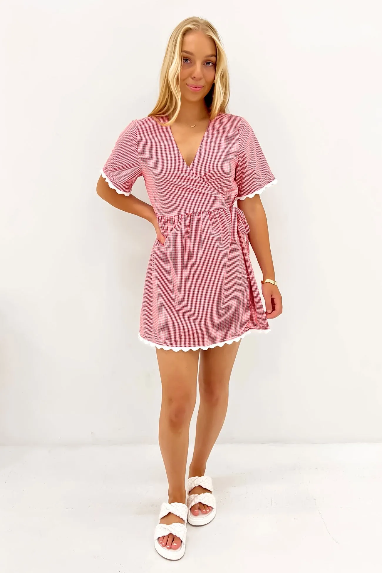 Ava Mini Dress Red Gingham Versatile dress for layering