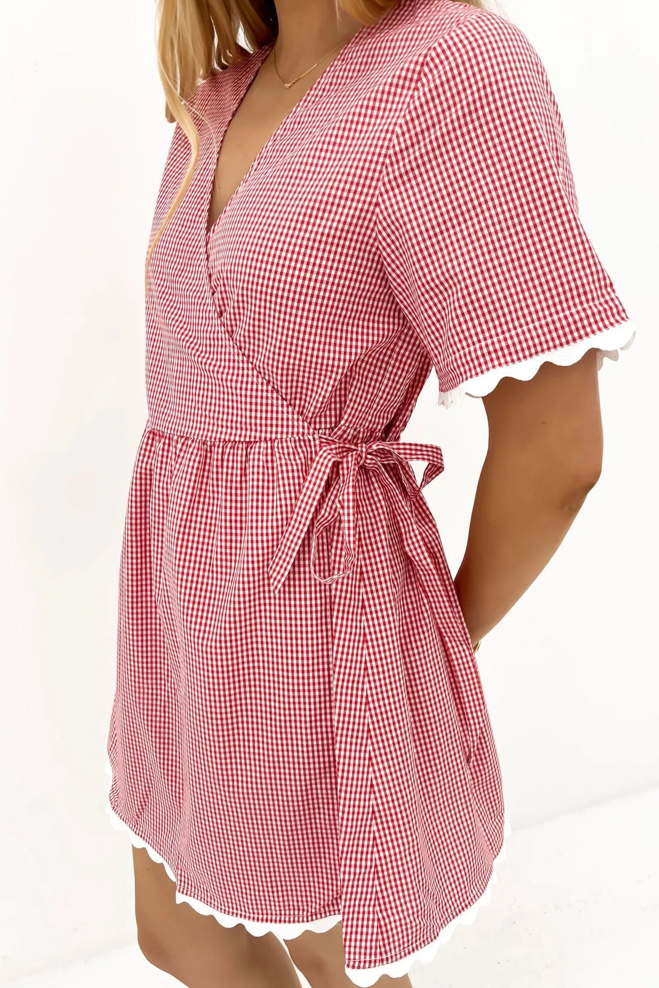 Ava Mini Dress Red Gingham Earth Colors