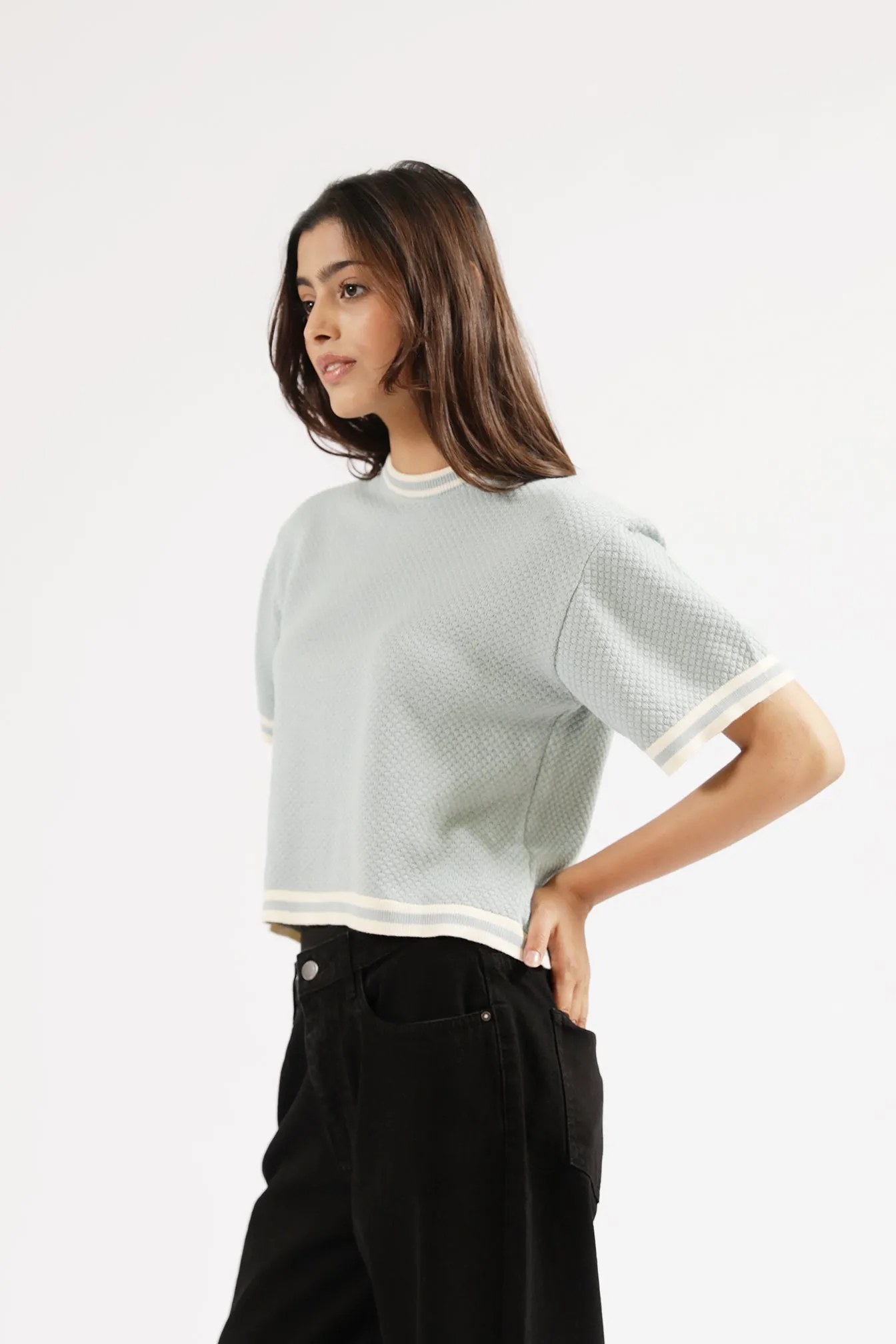 TEXTURED KNIT CONTRAST TOP Unstructured Silhouette