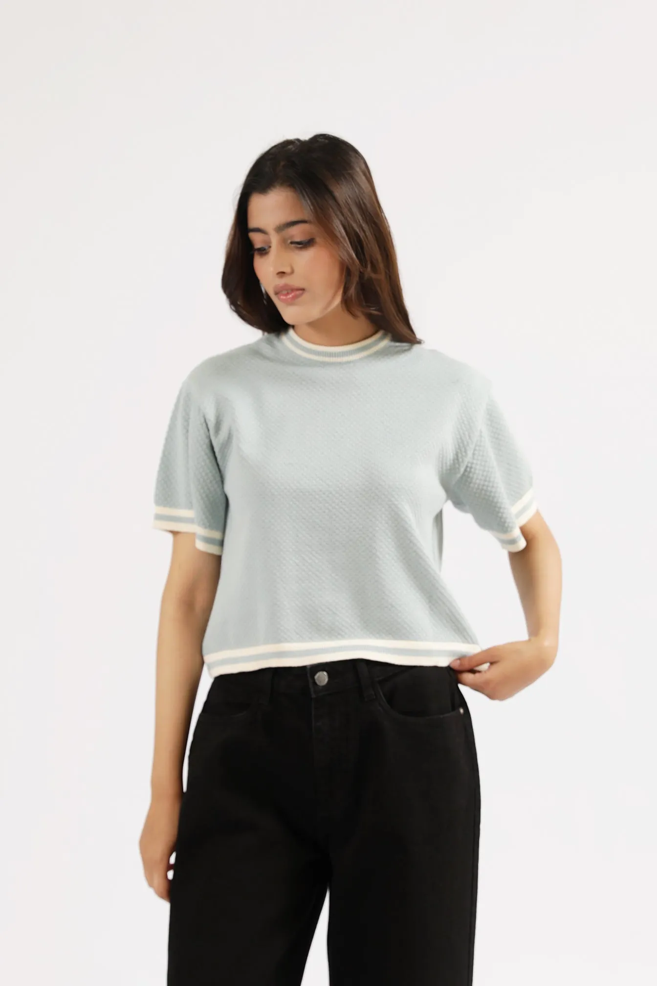 HighElasticity Yarn TEXTURED KNIT CONTRAST TOP