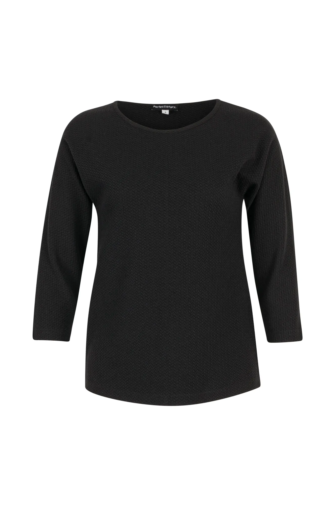 Layered Paneling AntiPilling Finish 3/4 sleeve Textured Top | BLACK | 0141ZR