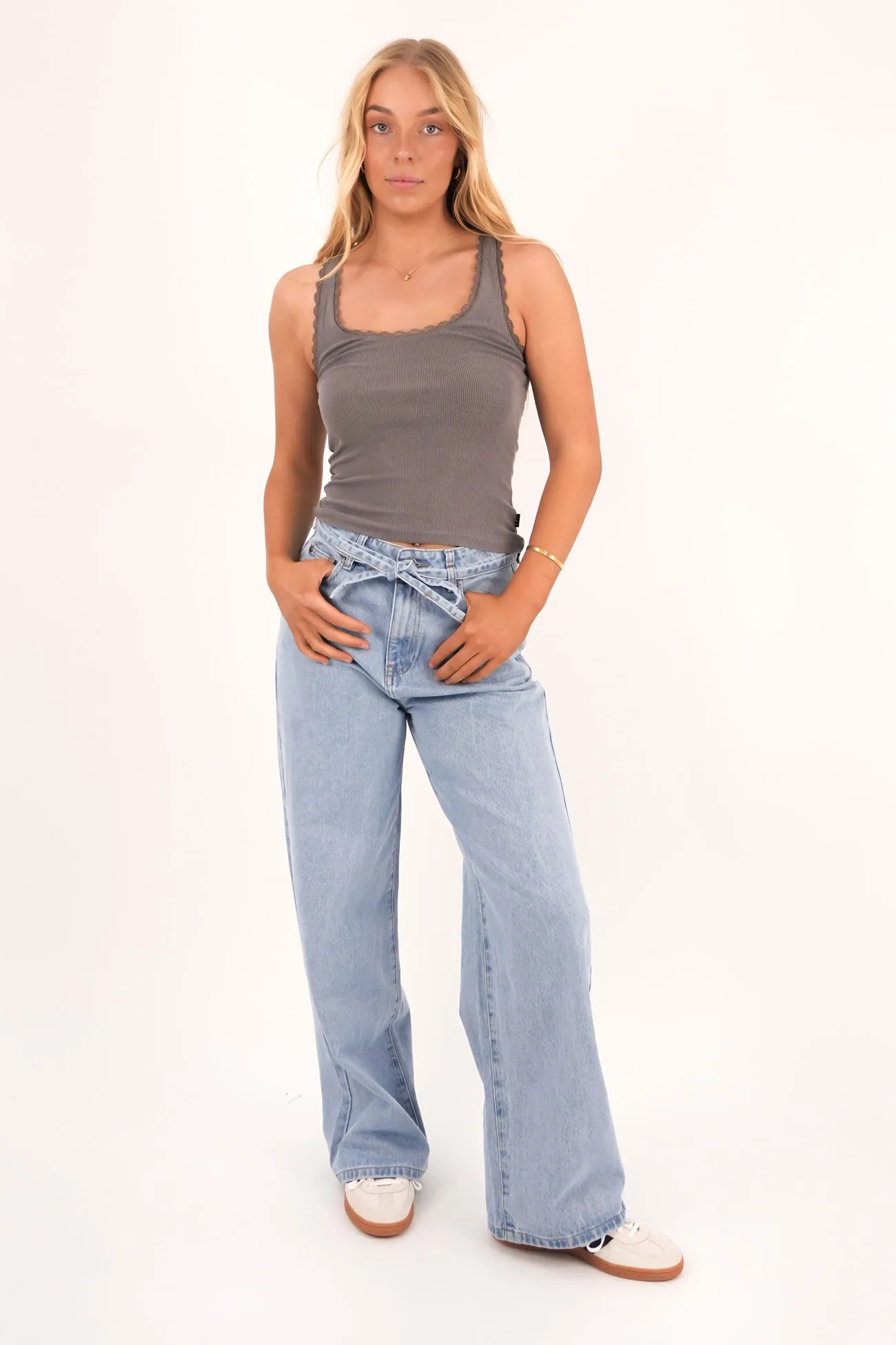 Washed Rib Lace Tank Charcoal Layer Safe Ocean Glow