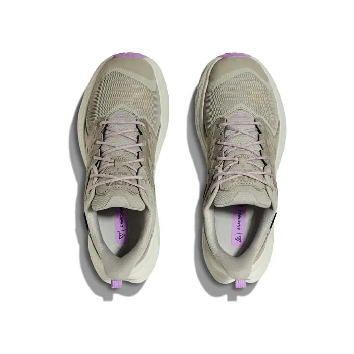 running in a travertine pool area shoes Womens Hoka Anacapa 2 Low GTX in Barley/Celadon Tint