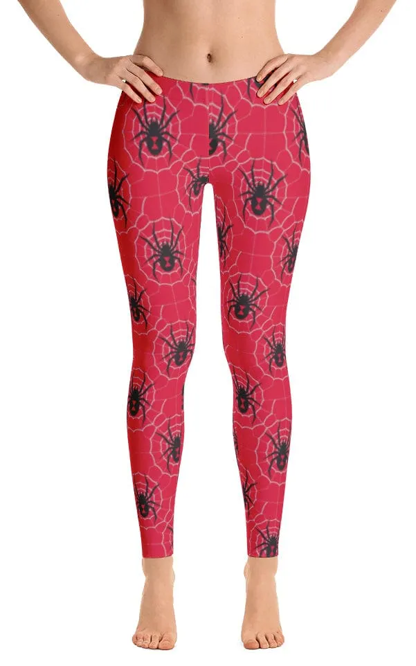ReadyGOLF: Black Widow Red Women's All-Over Leggings Camping Gear Stretch Fit Yoga Class Comfort Seeker