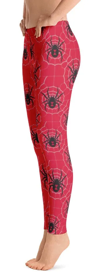 ReadyGOLF: Black Widow Red Women's All-Over Leggings Shape Retention
