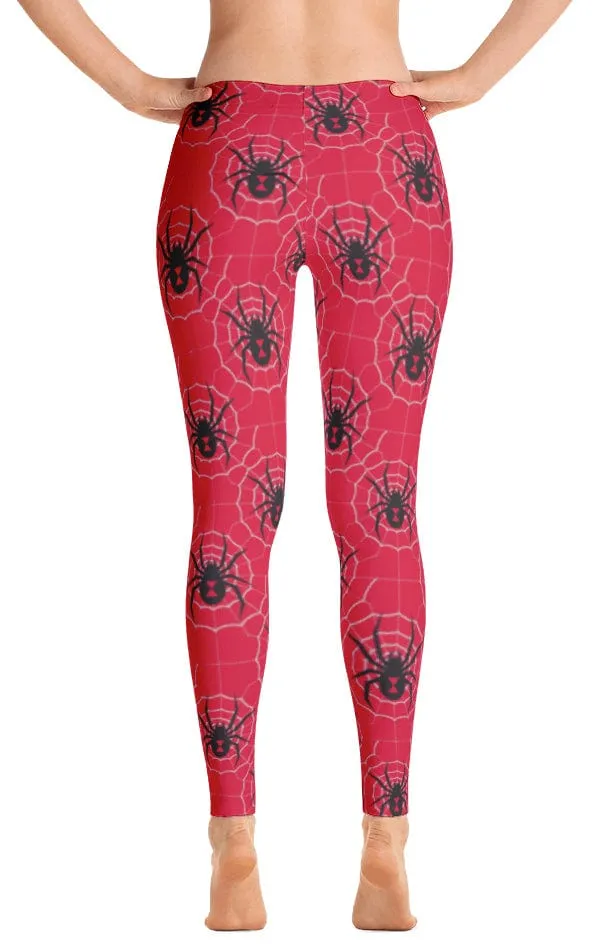 Non-Slip Waist ReadyGOLF: Black Widow Red Women's All-Over Leggings