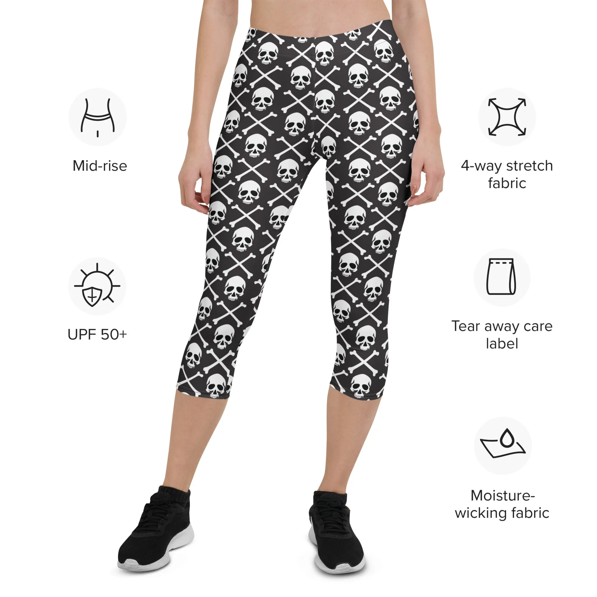 ReadyGOLF: Pirate Flag Women's Capri Leggings Soft Fabric Petite Size Non See