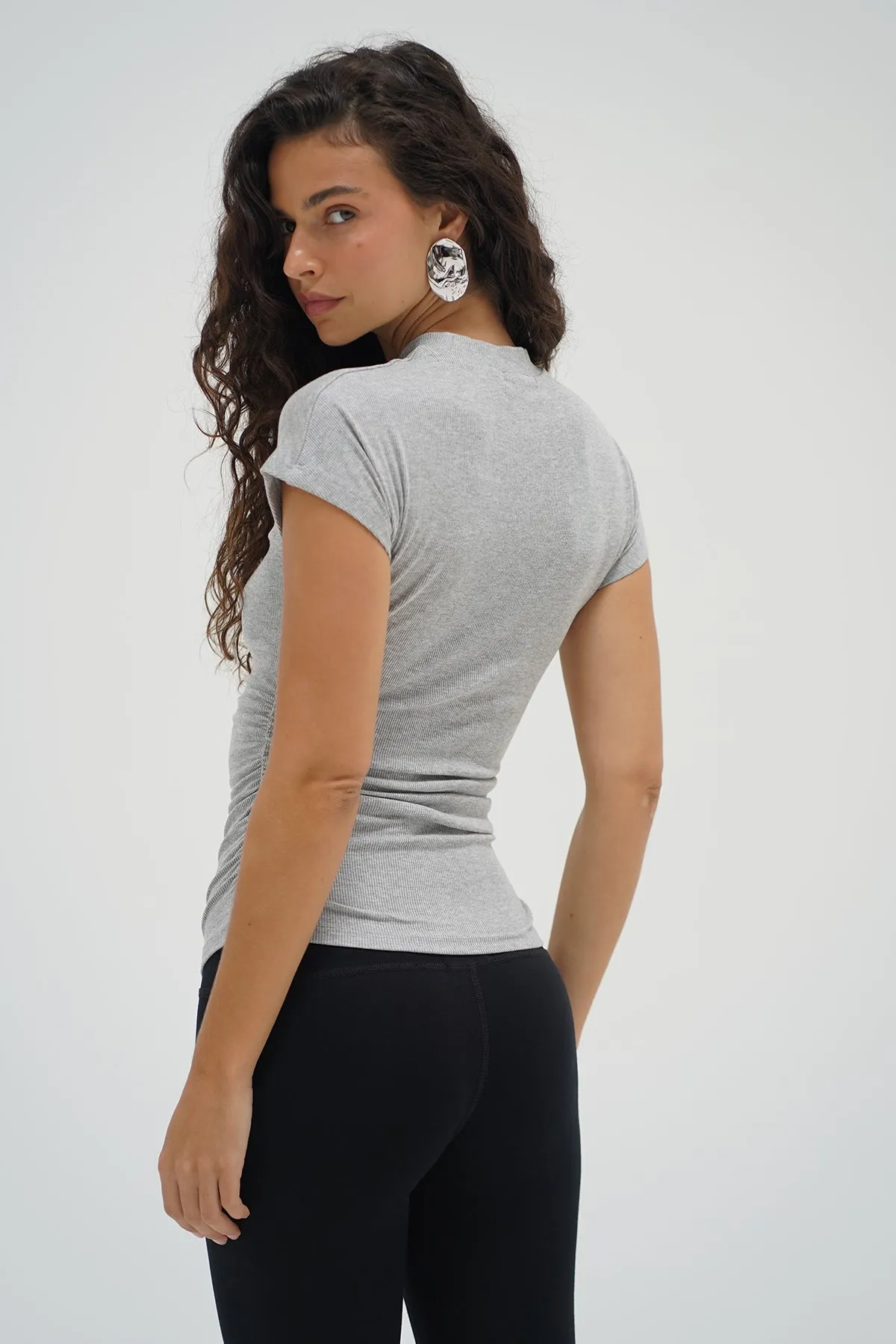 Dani Short Sleeve Top - Heather Grey Sleek Design